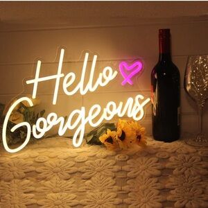 Hello Gorgeous Neon Sign with Pink Heart